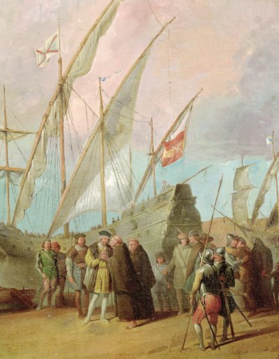 Departure of Christopher Columbus from Palos, (detail) by Spanish School
